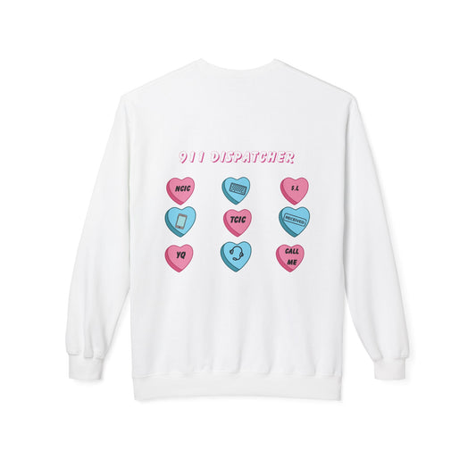 Crewneck Sweatshirt — Cute Candy Heart Phone Icons “911 Dispatcher” Graphic