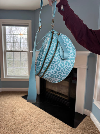 The Roni Nylon Crossbody - Animal Print Aqua