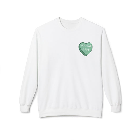 Conversation Hearts Crewneck Sweatshirt — '911 Unanswered' Retro Candy Heart Design