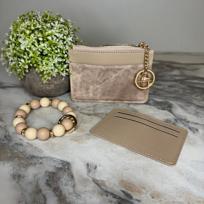 Denim Suede Bracelet Keychain & Card Holder Wallet