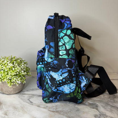 Mini Backpack - Halloween Fall, Blue Green Skull